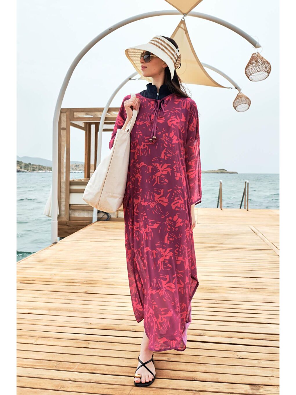 Desenli Fuşya Uzun Pareo 4091