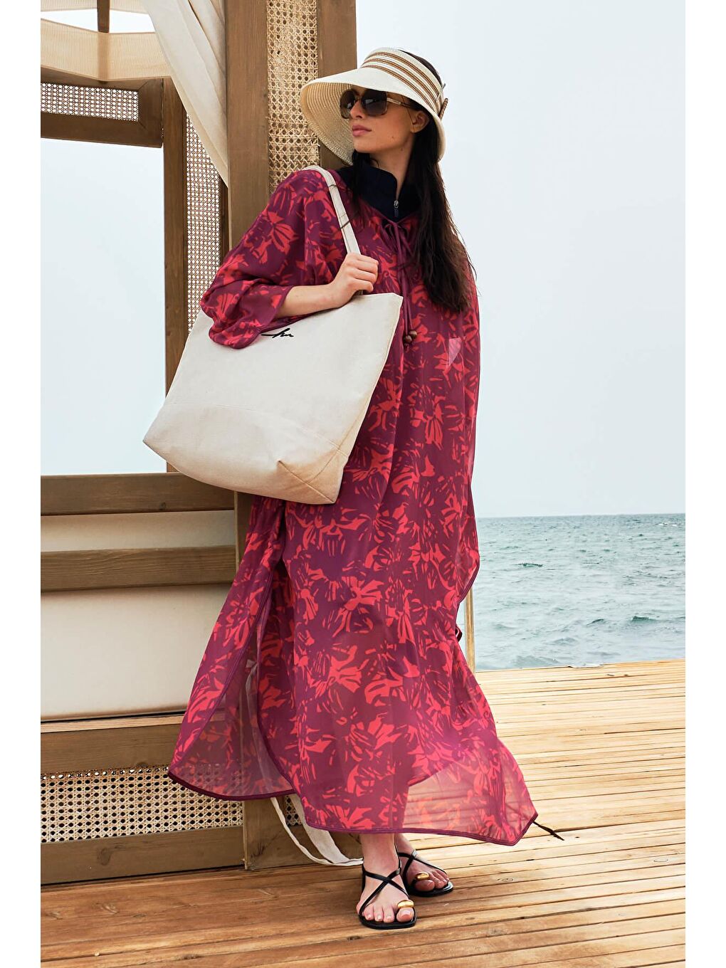 Desenli Fuşya Uzun Pareo 4091-1