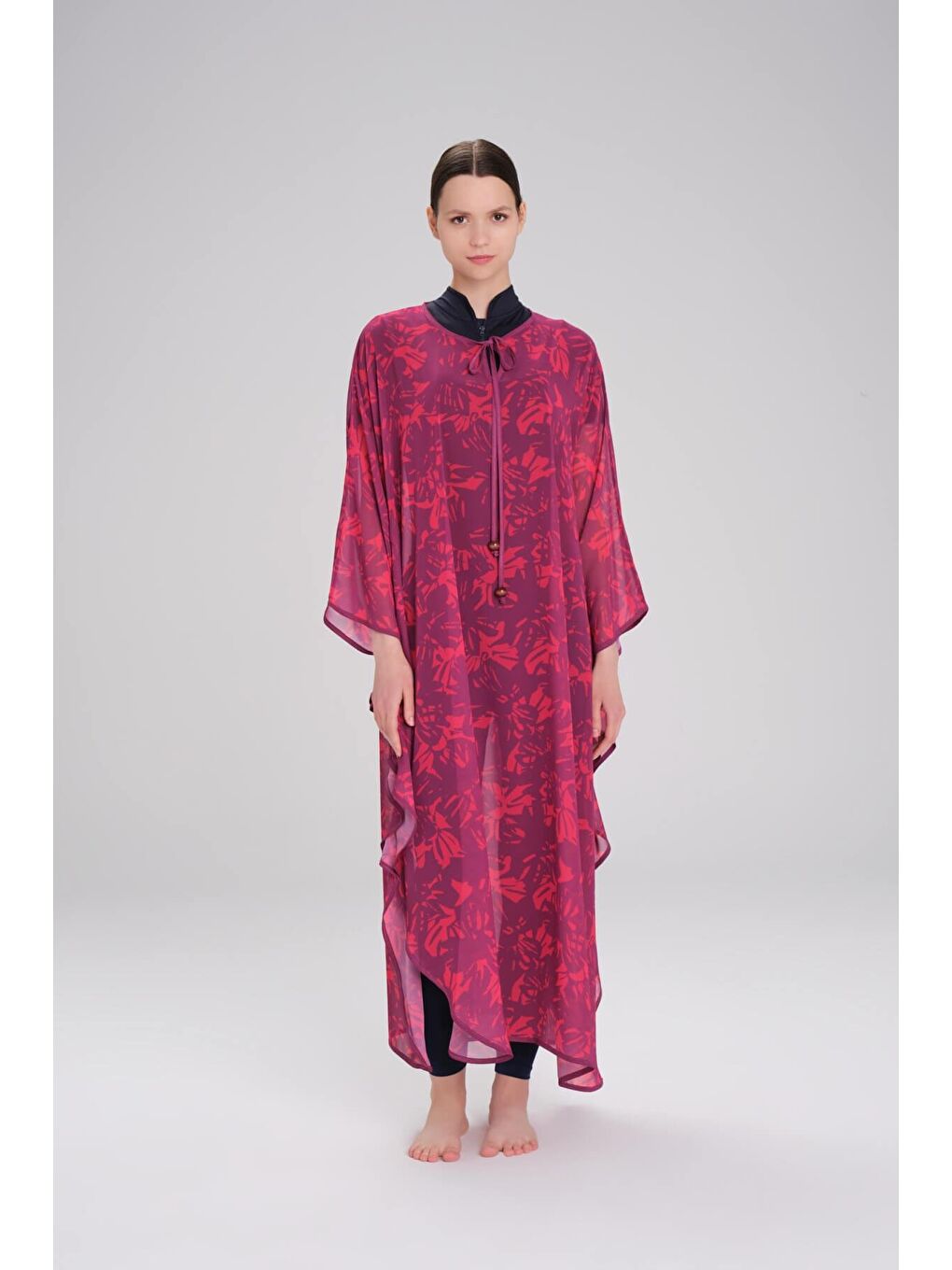 Desenli Fuşya Uzun Pareo 4091-2