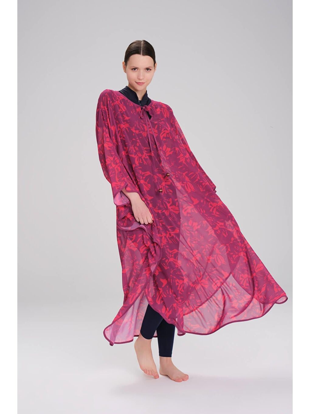 Desenli Fuşya Uzun Pareo 4091-4