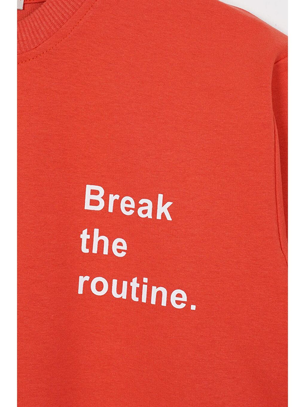 Kahverengi Bisiklet Yaka Yazı Baskılı Kiremit Renk Erkek Çocuk Sweatshirt-1