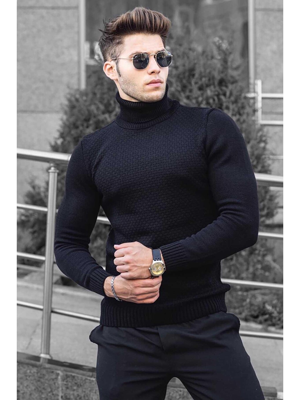 Siyah Balıkçı Yaka Kazak 4659