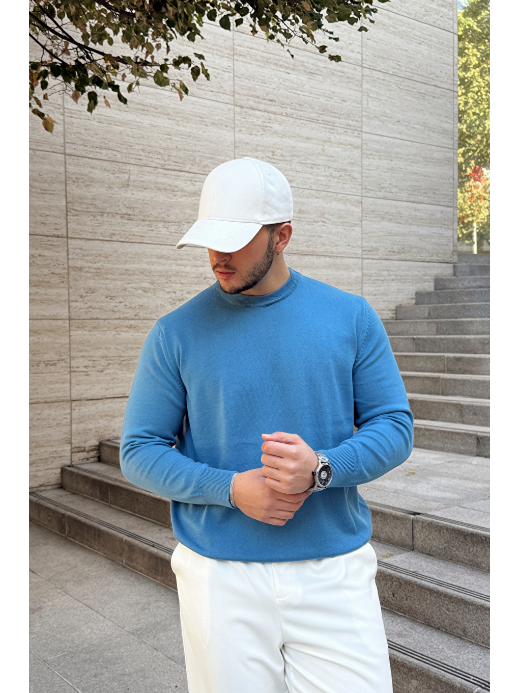 Mavi Acton Erkek %100 Organik Pamuk Bisiklet Yaka Triko Kazak