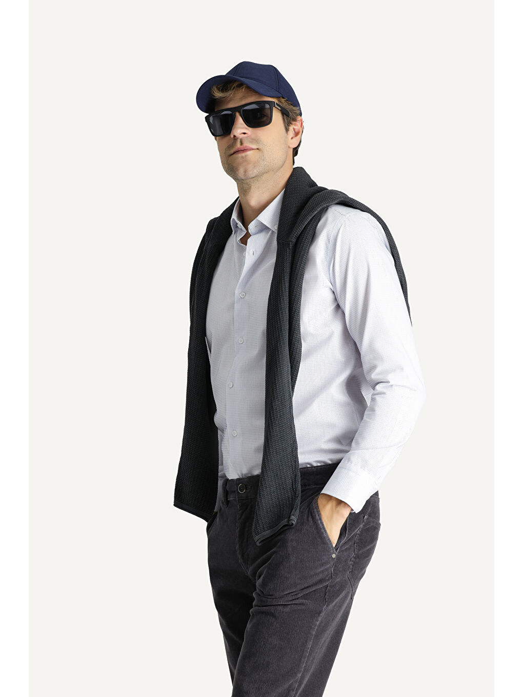 Beyaz Uzun Kol Slim Fit Dar Kesim Non Iron Çizgili Pamuklu Gömlek-1