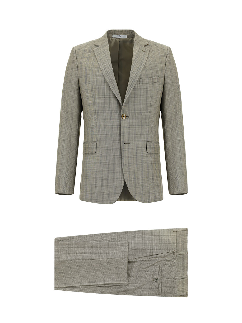 Bej Regular Fit Klasik Ekose Takım Elbise