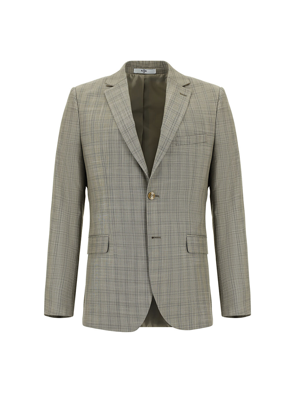 Bej Regular Fit Klasik Ekose Takım Elbise-1