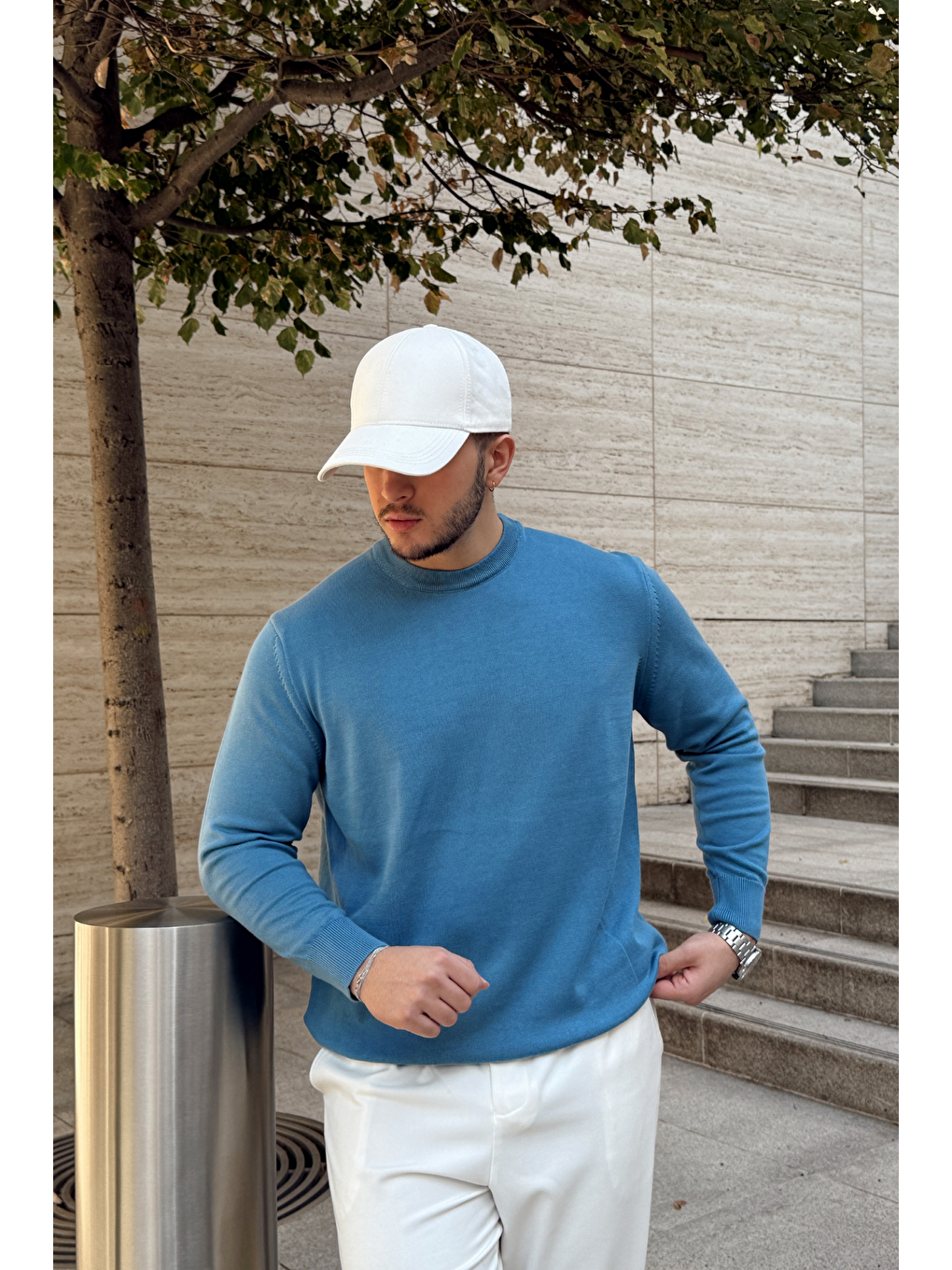 Mavi Acton Erkek %100 Organik Pamuk Bisiklet Yaka Triko Kazak-3