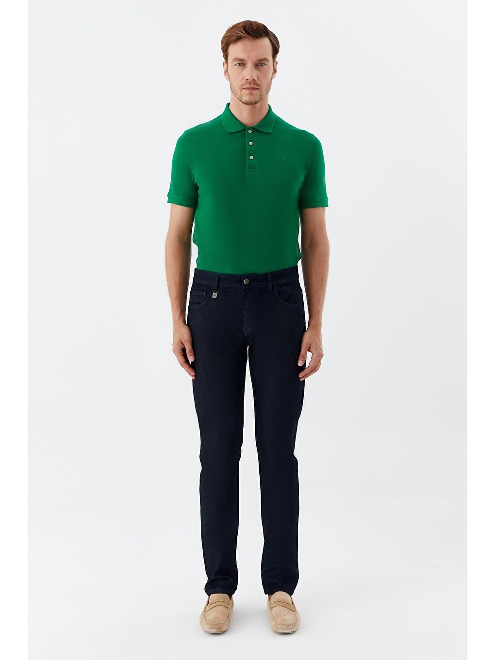 Erkek Lacivert Beş Cep Denim Pantolon – Standart Bel-1