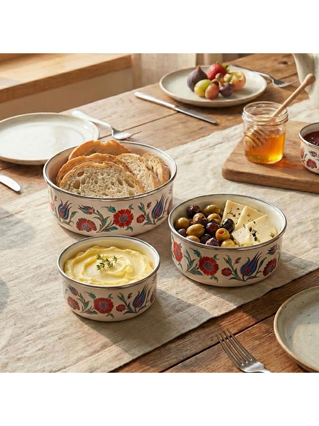 Karışık 14-16-18 Cm Emaye Üçlü Saklama Kabı Seti-1