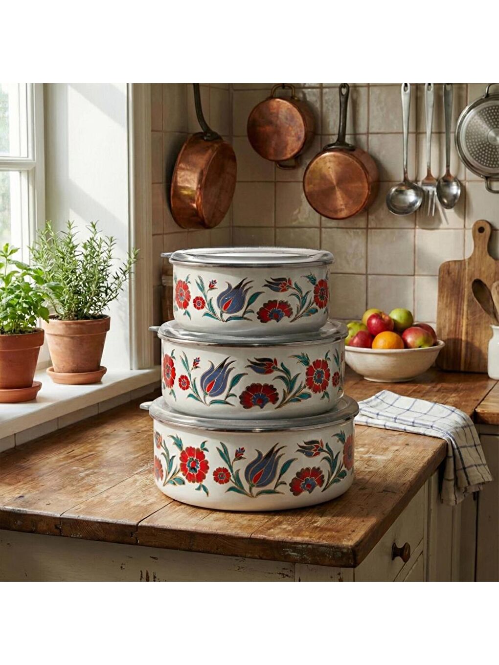 Karışık 14-16-18 Cm Emaye Üçlü Saklama Kabı Seti-2