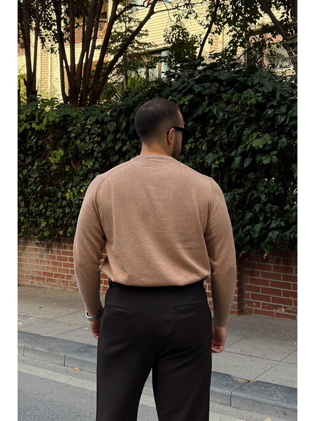 Bej Acton Erkek %100 Organik Pamuk Bisiklet Yaka Triko Kazak-5