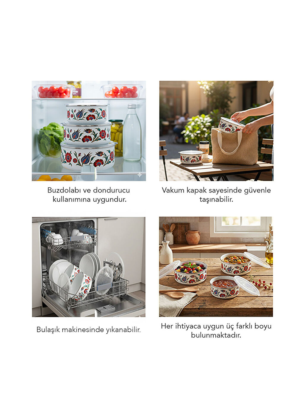 Karışık 14-16-18 Cm Emaye Üçlü Saklama Kabı Seti-3