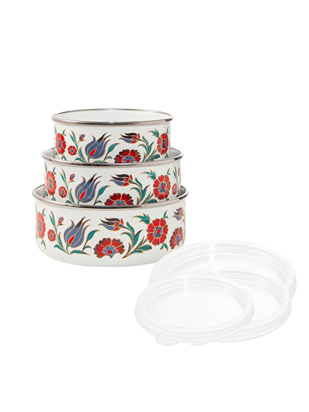 Karışık 14-16-18 Cm Emaye Üçlü Saklama Kabı Seti-4
