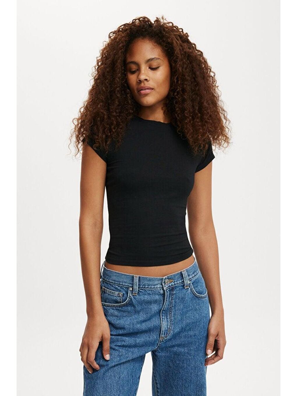 Siyah Bisiklet Yaka Basic Kadın T-Shirt Mg2479-1