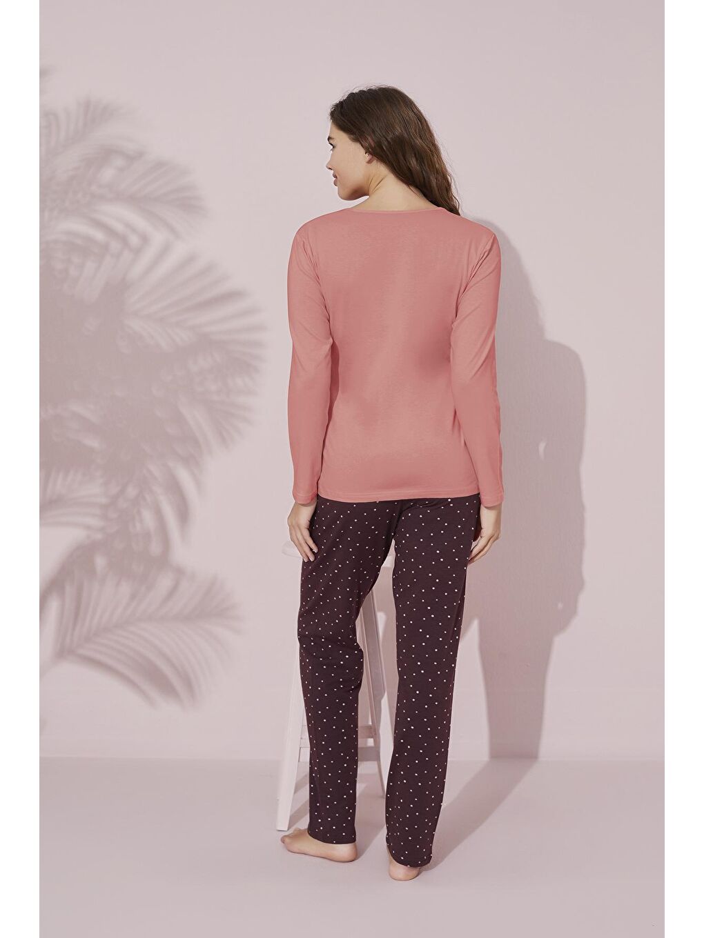 Pembe Koyu Somon Baskılı Pamuklu Örme Pijama Takım 24241103-1