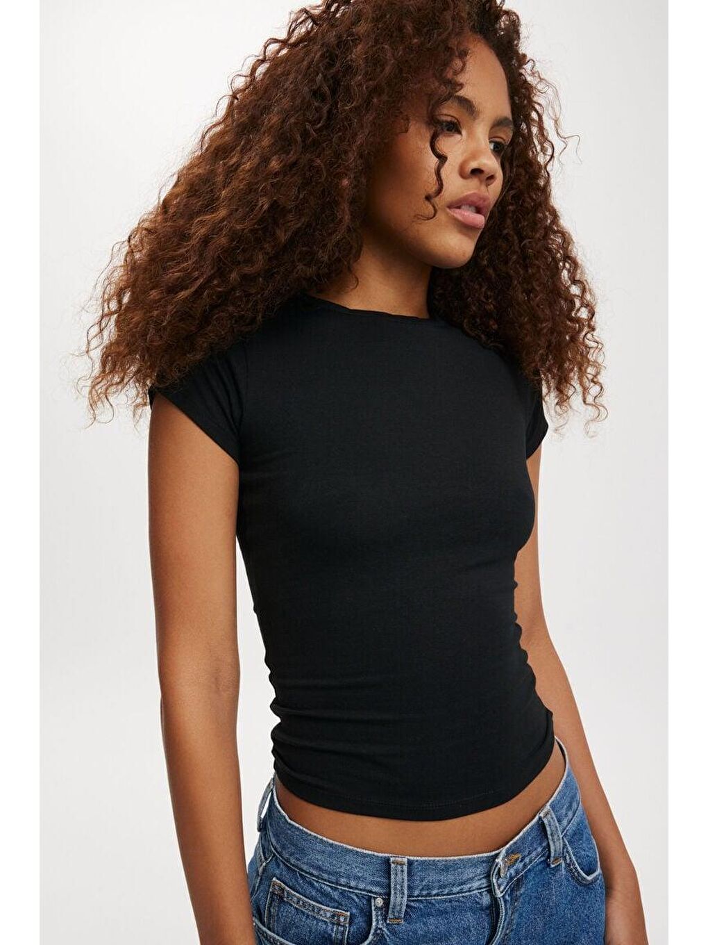 Siyah Bisiklet Yaka Basic Kadın T-Shirt Mg2479-2