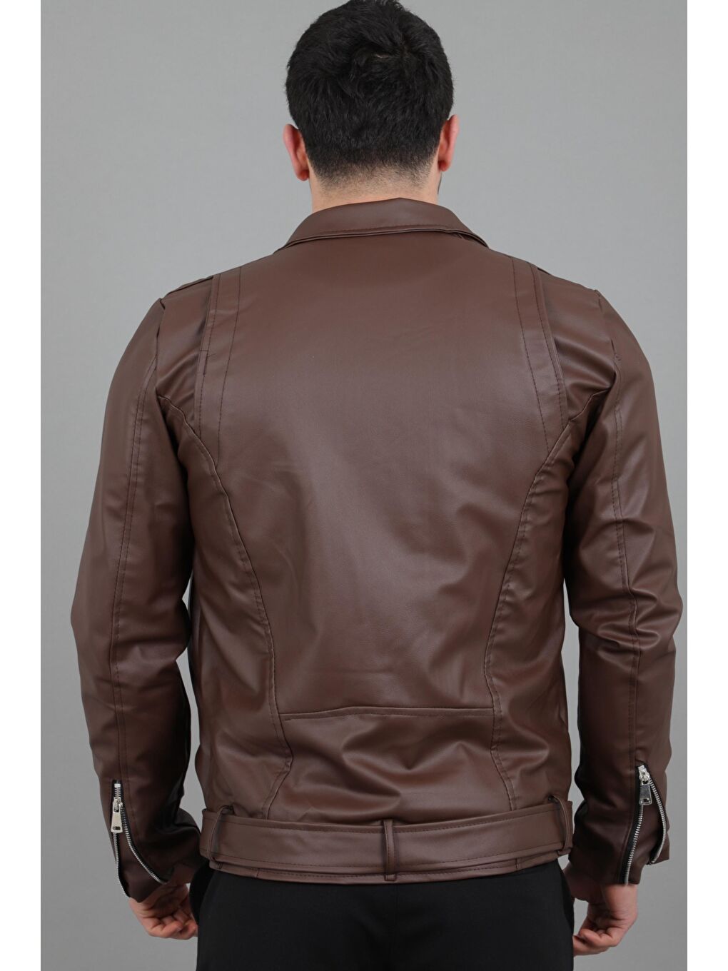 Kahverengi Stil Kombin Kuzey Beli Kemerli Suni Deri Ceket BL 1261-6