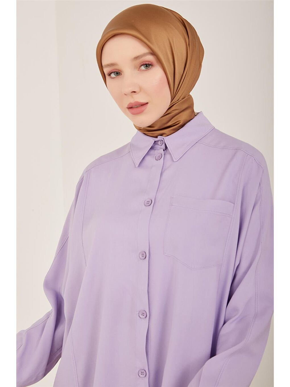 Mor Bedeni Kup Detaylı Oversize Gömlek 23Y3338