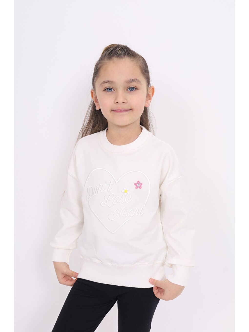 Toontoykids Ekru Kız Çocuk Nakışlı Sweatshirt