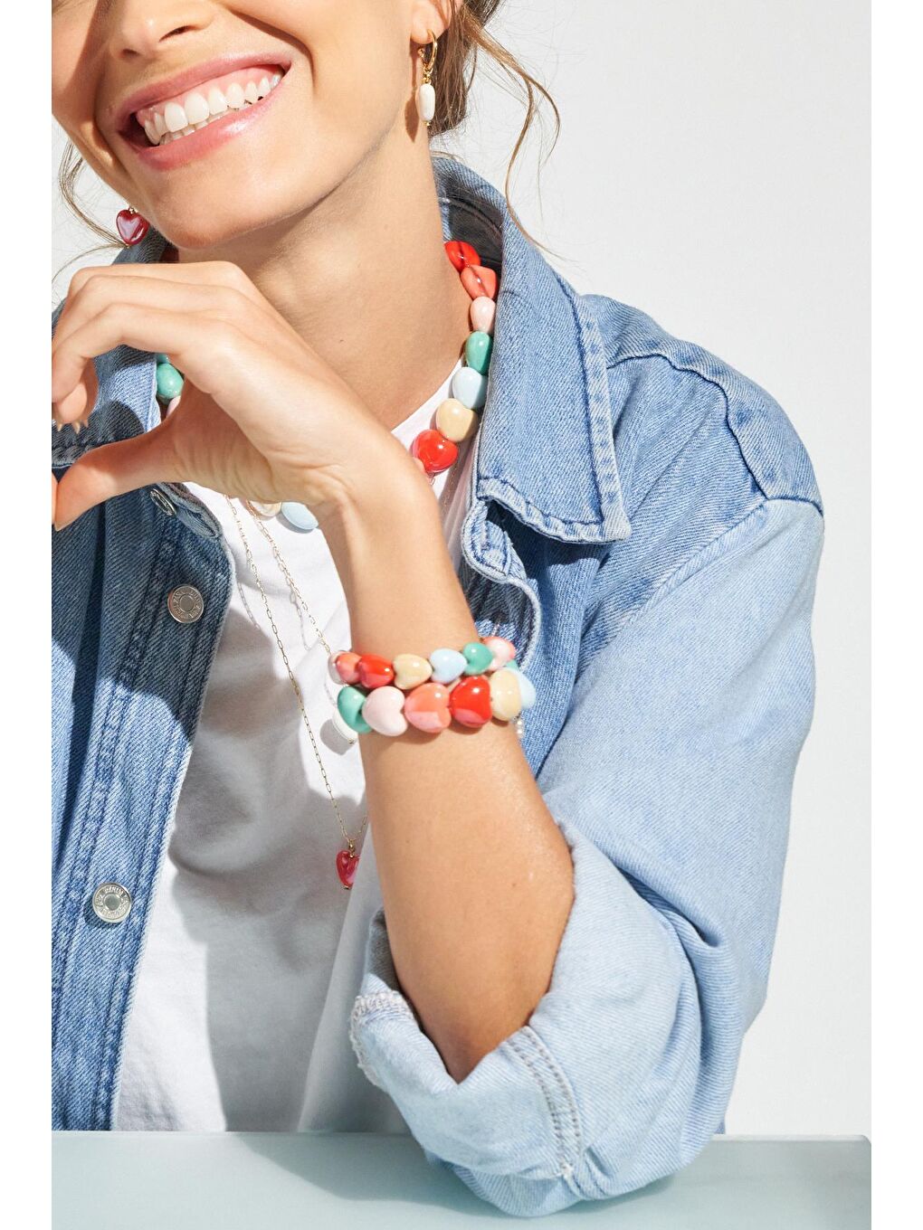 Karışık Seramik Kalp Figürlü Tasarım Bileklik