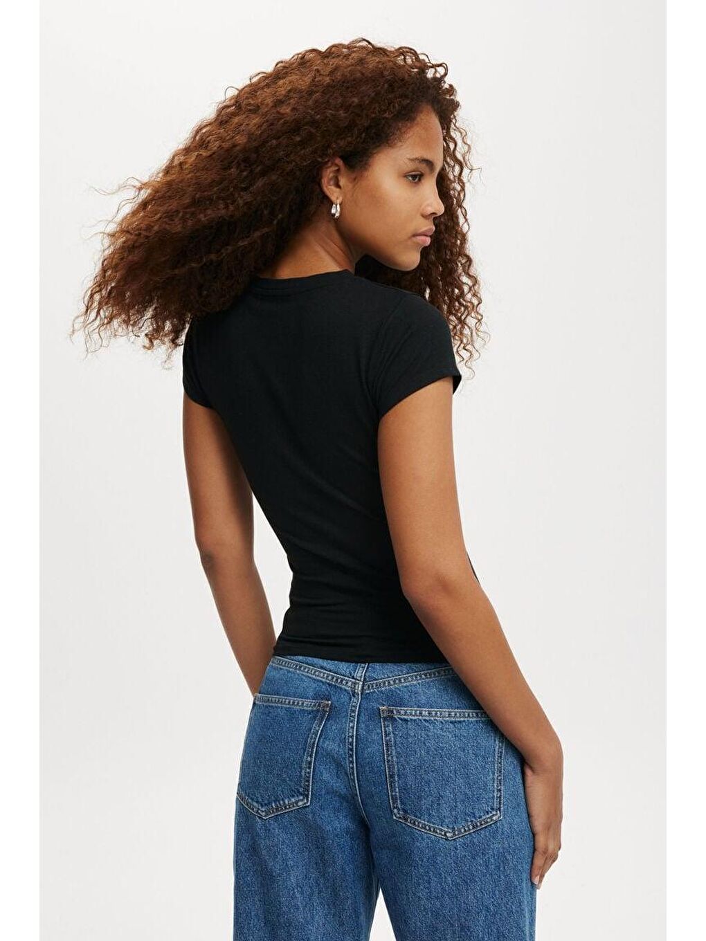 Siyah Bisiklet Yaka Basic Kadın T-Shirt Mg2479-3