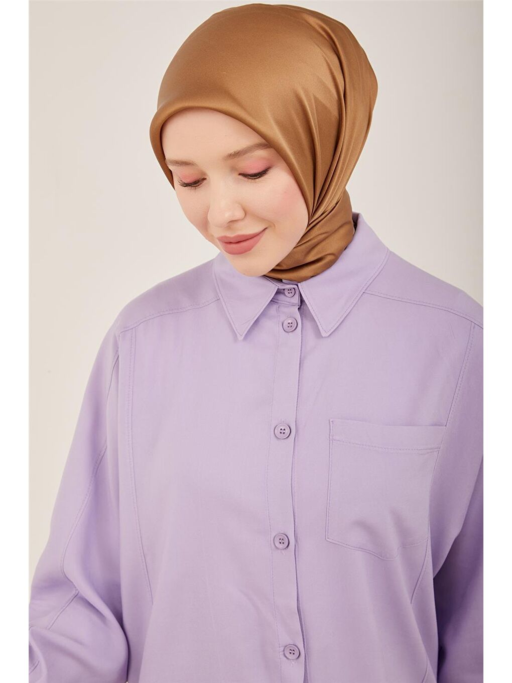 Mor Bedeni Kup Detaylı Oversize Gömlek 23Y3338-4