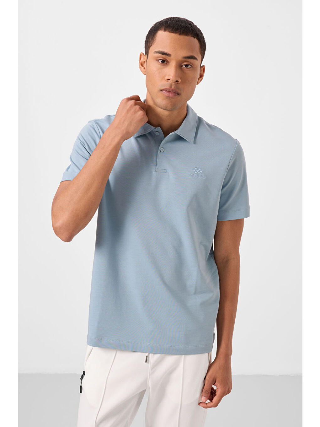 Standart Fit Basic Polo Yaka 2'li Paket Beyaz-Buz Mavi Erkek Tişört - 87748-1