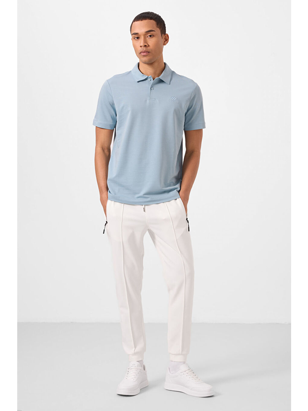 Standart Fit Basic Polo Yaka 2'li Paket Beyaz-Buz Mavi Erkek Tişört - 87748-3