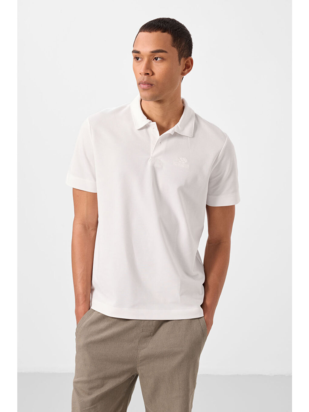 Standart Fit Basic Polo Yaka 2'li Paket Beyaz-Buz Mavi Erkek Tişört - 87748-4