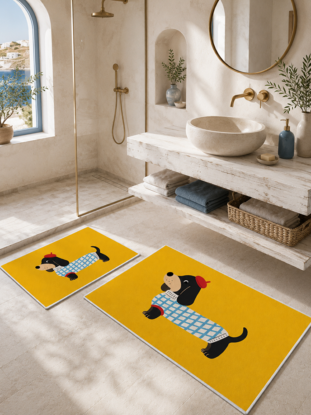 Sarı Kız Figürlü Kaymaz Taban Banyo Paspası 2’li Set Modern Çocuk Banyo Halısı-4