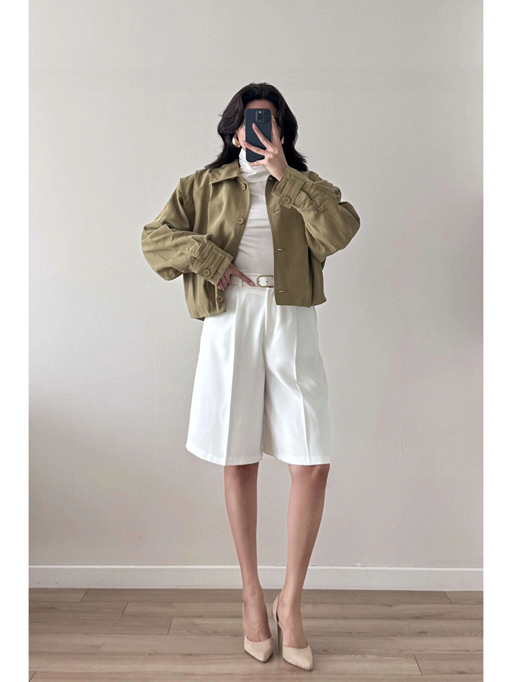 Kadın Beyaz Oversize Şort 1017-4142