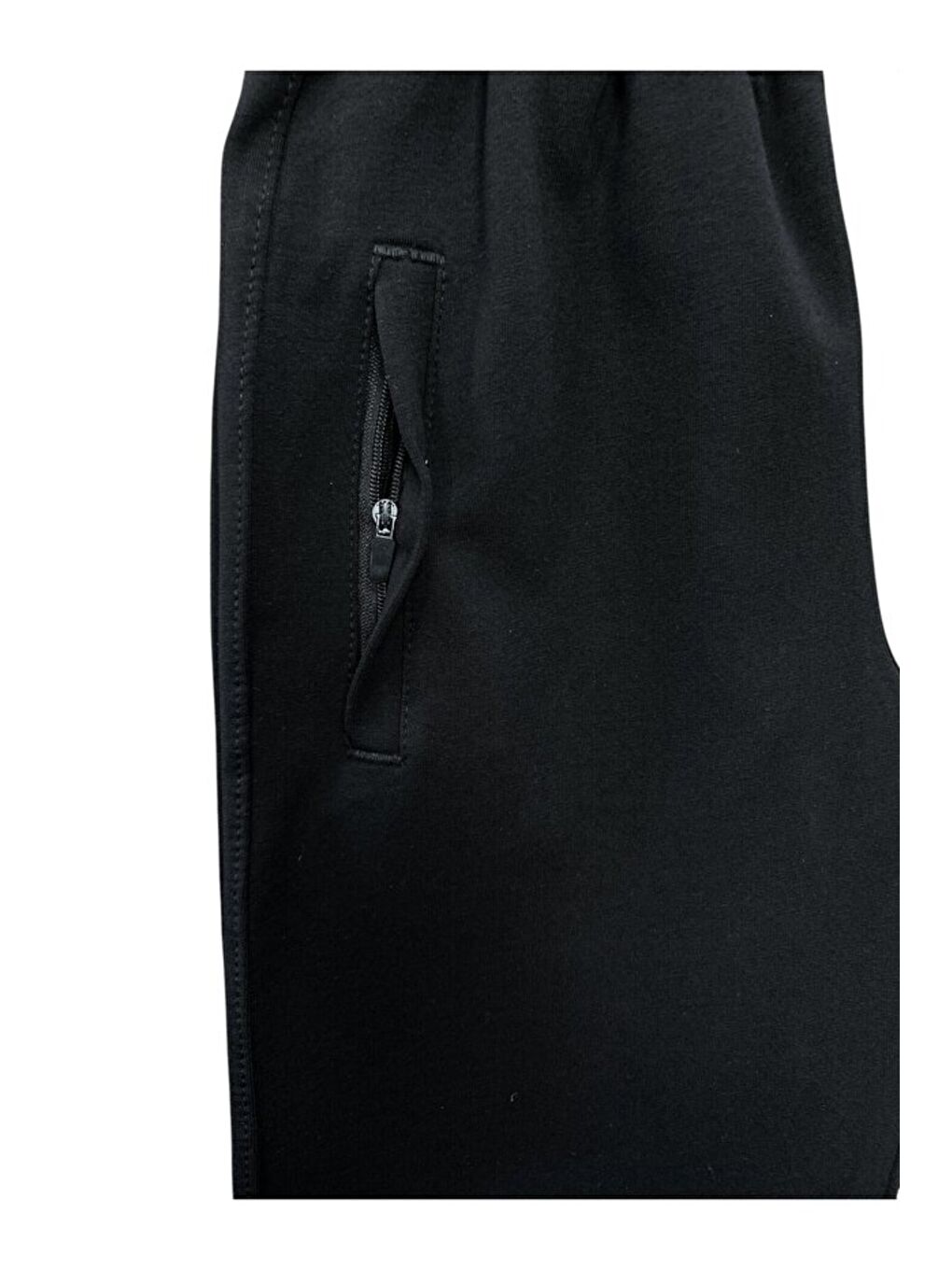 Siyah Çocuk Pamuklu 3 İplik Fermuarlı Cepli Manşet Paça Yüksek Kalite Şardonlu Eşofman Altı-5