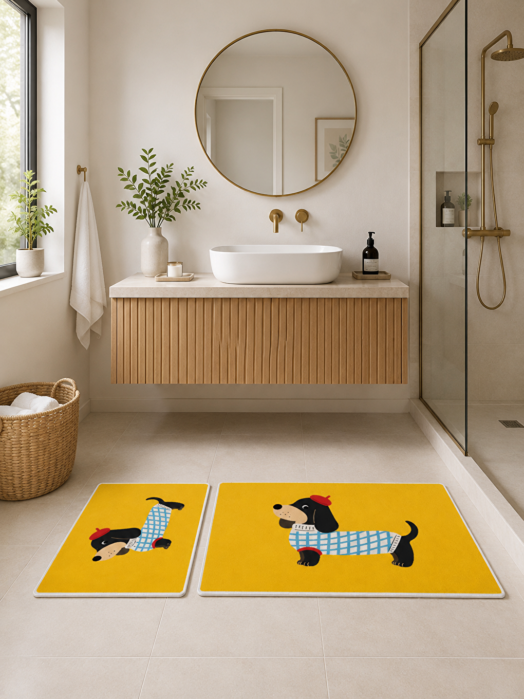 Sarı Kız Figürlü Kaymaz Taban Banyo Paspası 2’li Set Modern Çocuk Banyo Halısı-5