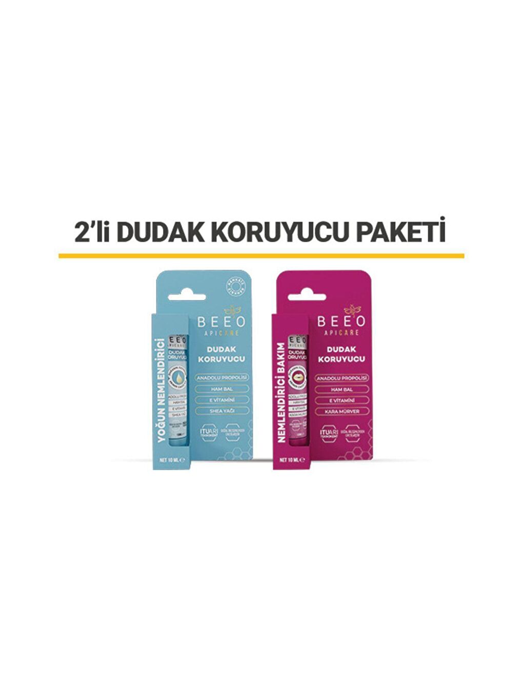 bee'o propolis Mürdüm Beeo Propolisli Ham Ballı Dudak Koruyucu Lip Balm Set 2*10 ml