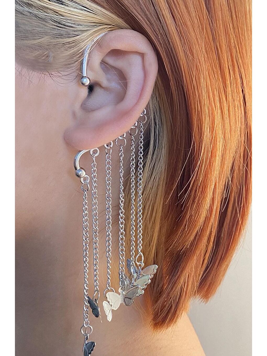 New Obsessions Gümüş Kulak Deliği Gerektirmeyen Kelebek Ear Cuff Küpe