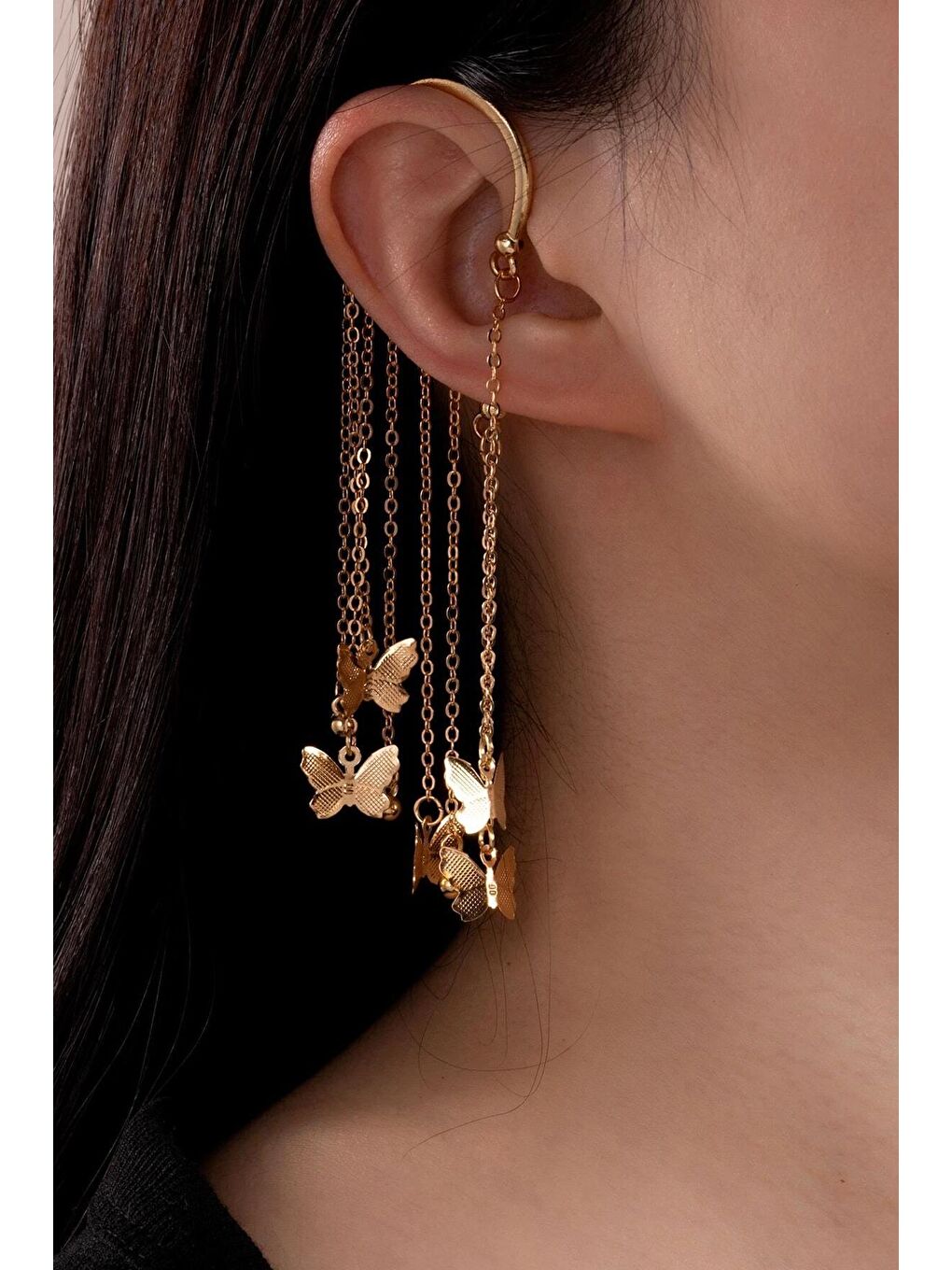 New Obsessions Altın Kulak Deliği Gerektirmeyen Kelebek Ear Cuff Küpe - 2