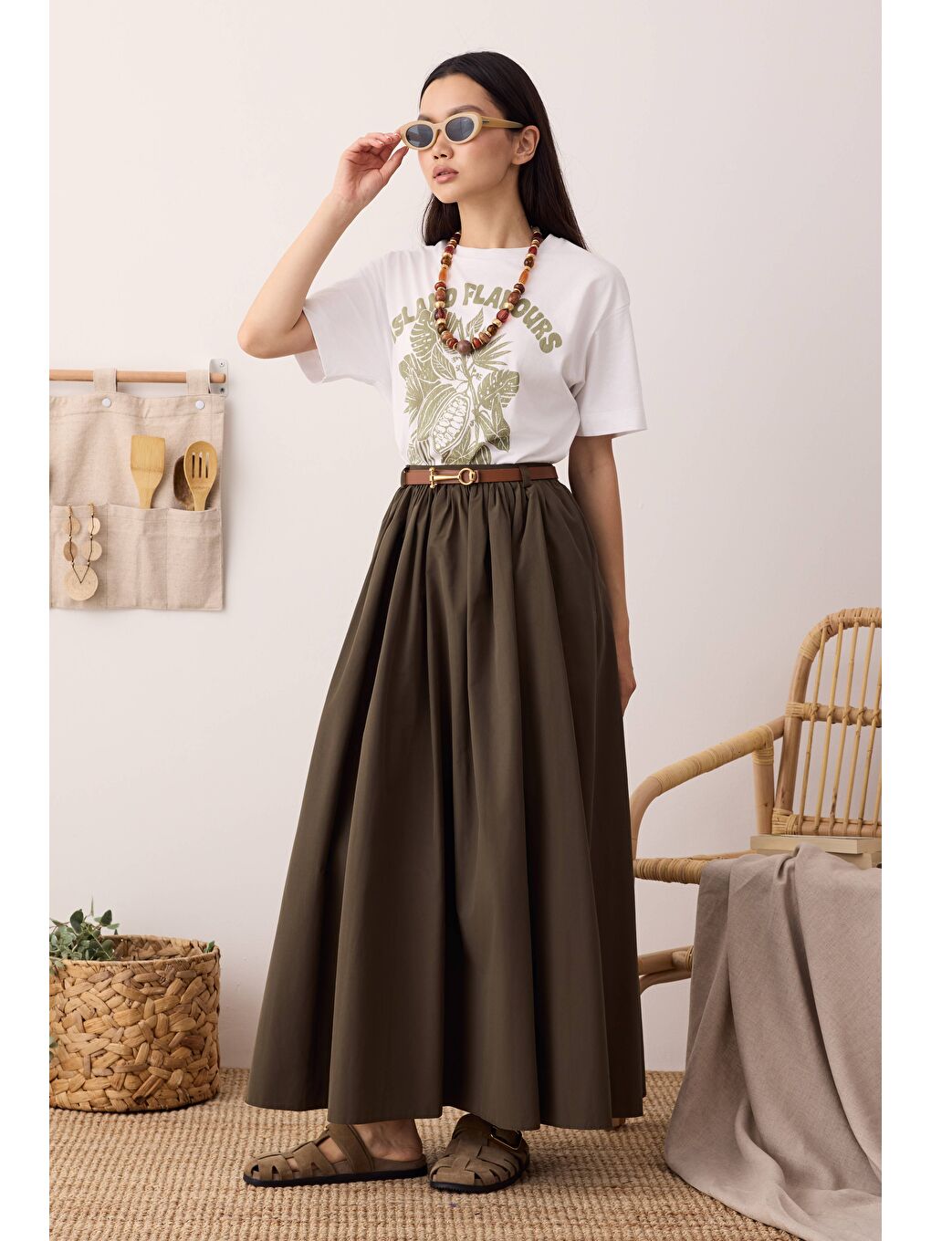 Büzgülü Kanvas Etek Haki