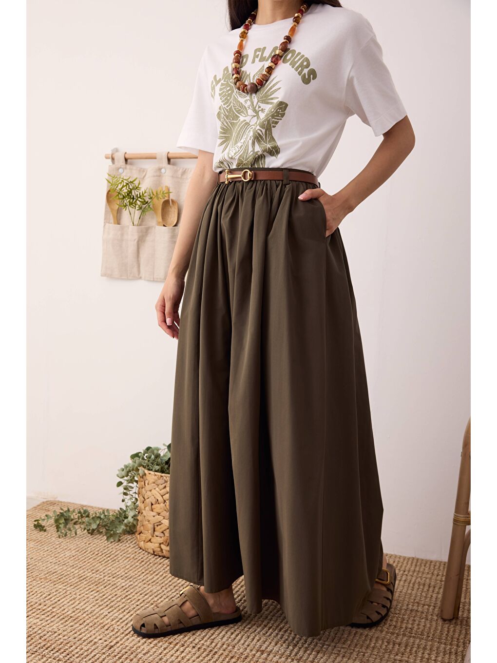 Büzgülü Kanvas Etek Haki-1