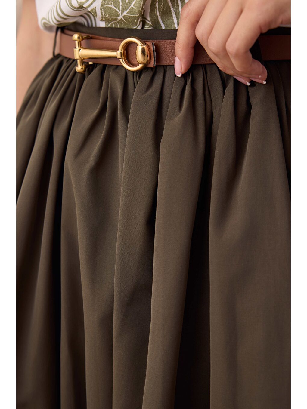 Büzgülü Kanvas Etek Haki-2