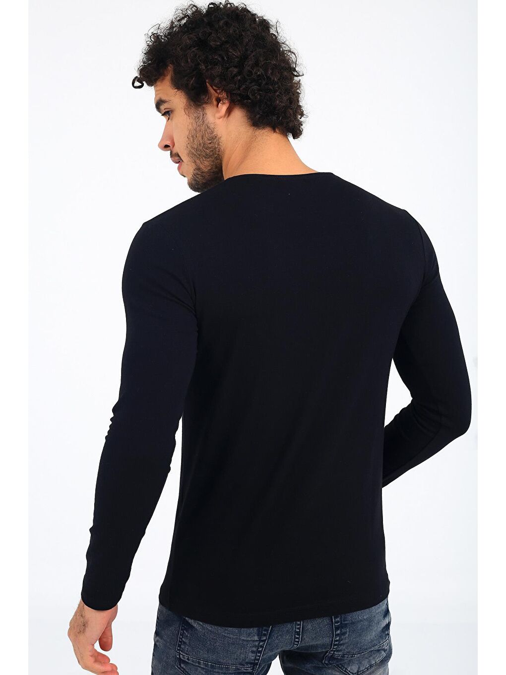 Siyah Mys Lion 4013 Slim Fit Likralı Uzun Kol Basic Tişört-2