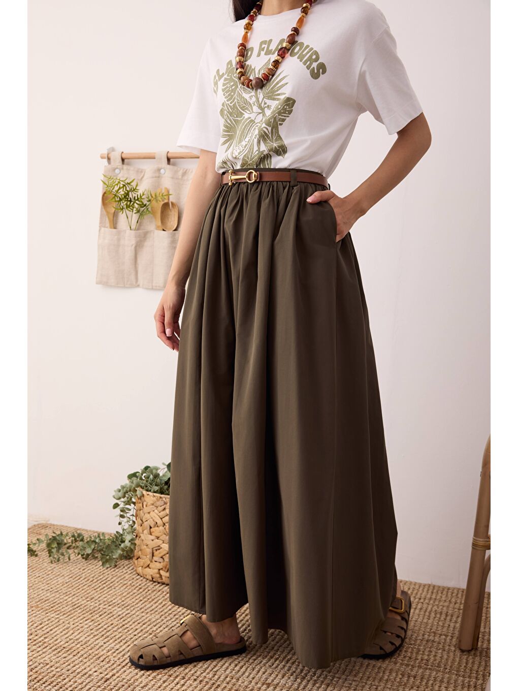 Büzgülü Kanvas Etek Haki-3