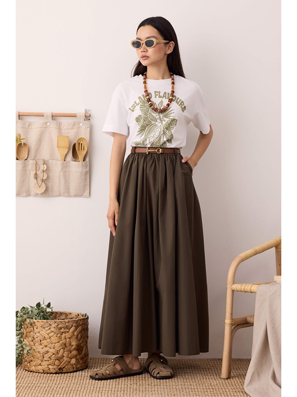 Büzgülü Kanvas Etek Haki-4