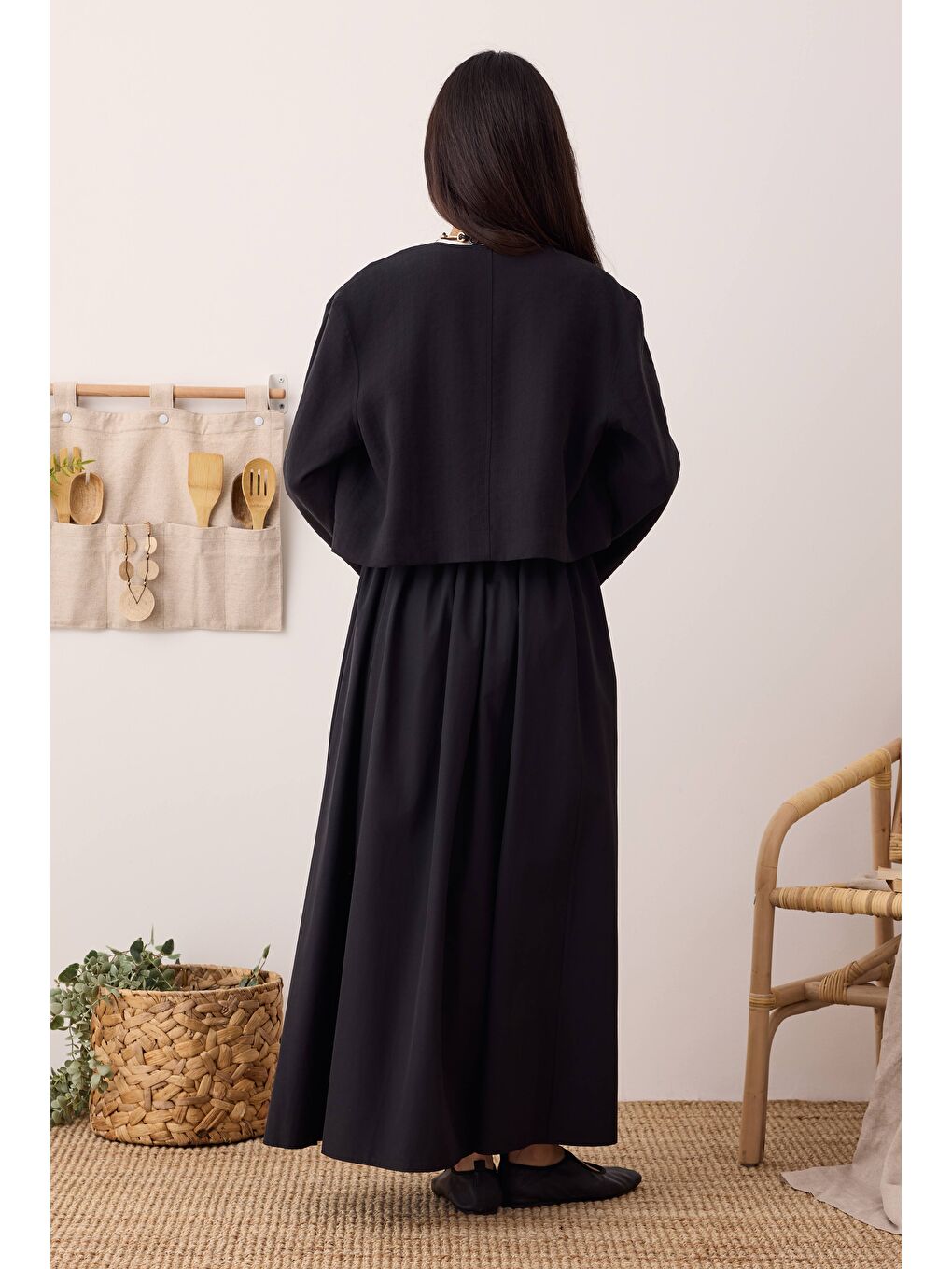 Büzgülü Kanvas Etek Siyah-2