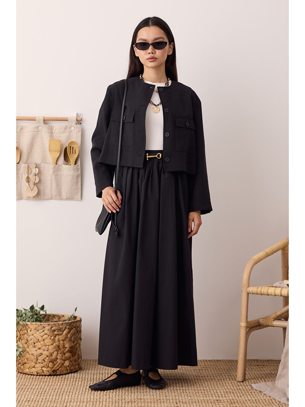 Büzgülü Kanvas Etek Siyah-4