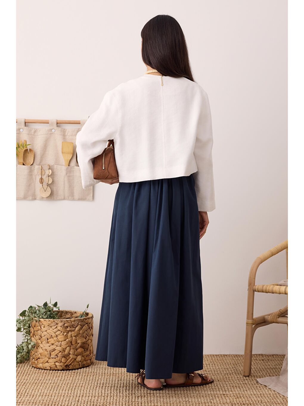 Büzgülü Kanvas Etek Ofis Lacivert-3