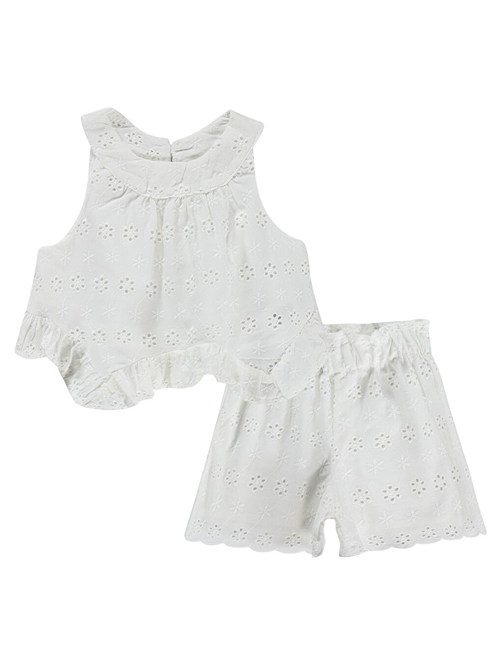 Baby Brodeli Şortlu 6-18 Ay Takım - Kırık Beyaz-3