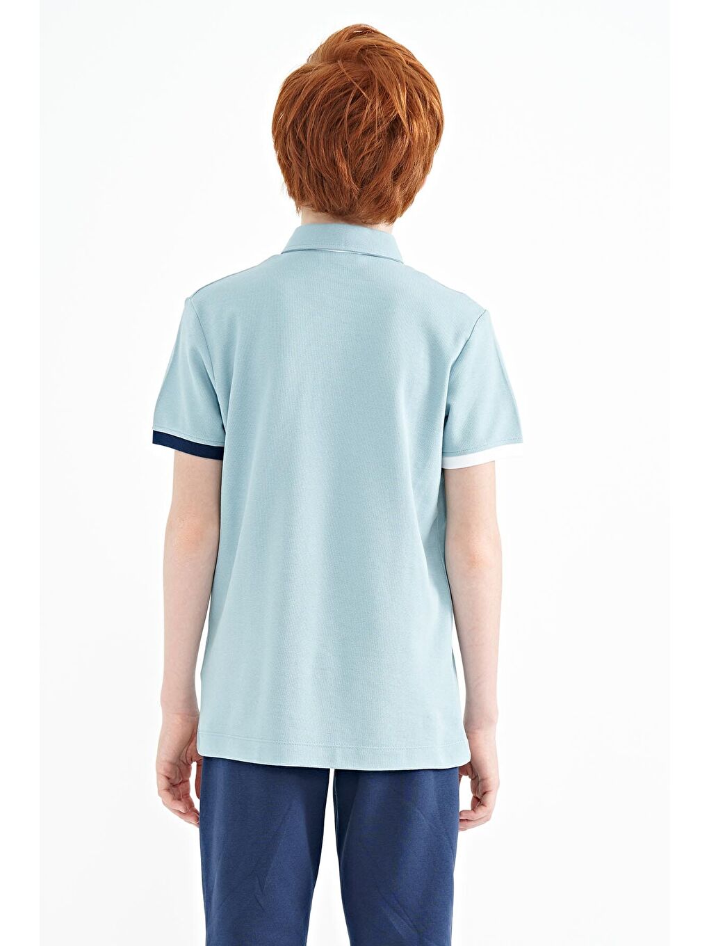 Açık Mavi Ön Cep Detaylı Baskılı Standart Kalıp Polo Yaka Erkek Çocuk Tişört - 11102-4