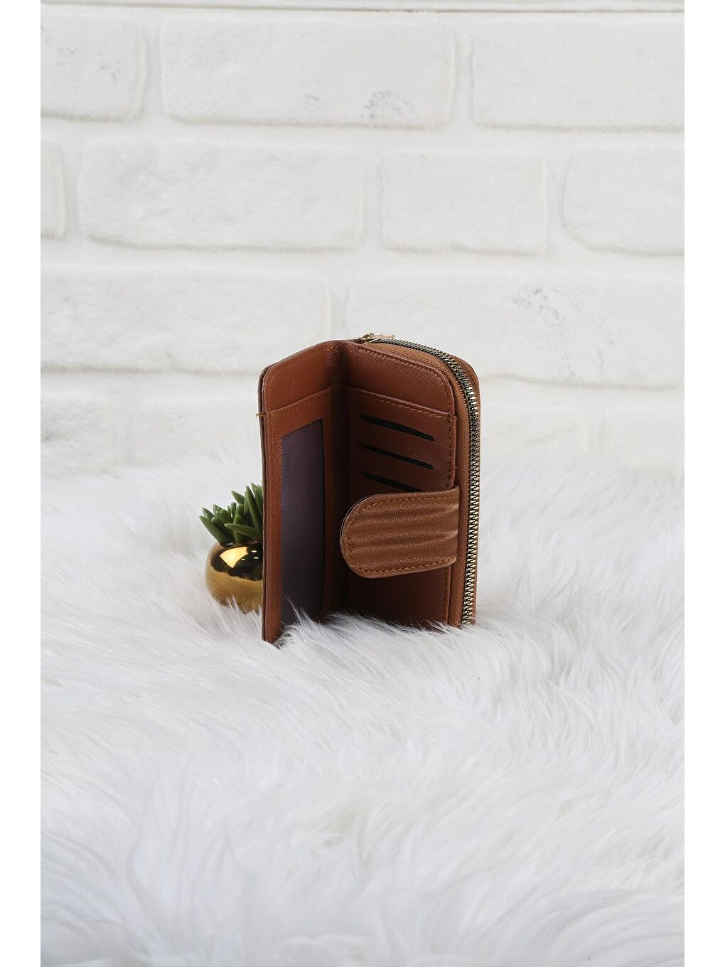 Kahverengi Çizgi Desenli Cüzdan/Para Çantası-2