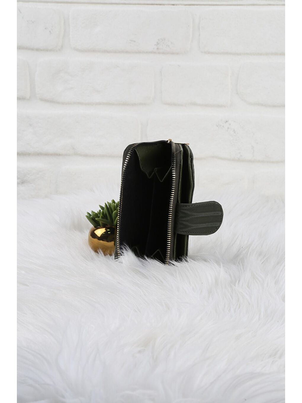 Haki Çizgi Desenli Cüzdan/Para Çantası-2