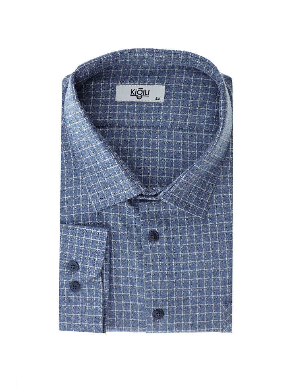 Mavi Uzun Kol Ekose Pamuklu Kolay Ütülenebilir Oduncu Büyük Beden Oduncu Gömlek